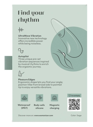 Вібратор для клітора білого кольору Womanizer Vibe Sage - 10