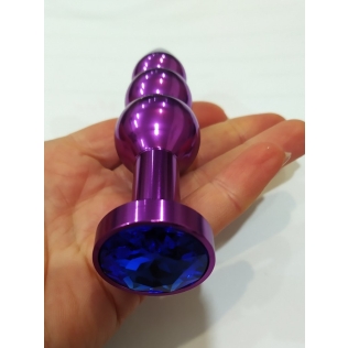 Анальная пробка металлическая рельефная фиолетовая с синим стразом Anal Jewelry Plugs