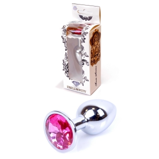 Анальна пробка S сріблястого кольору із кристалом рожевого кольору BOSS of TOYS Jewellery plug
