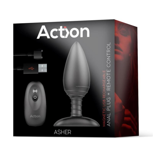 Анальна вібропробка з пультом керування Action Asher Butt Plug чорного кольору - 2