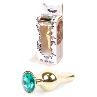 Анальна пробка золотистого кольору із кристалом зеленого кольору BOSS of TOYS Jewellery BUTT plug