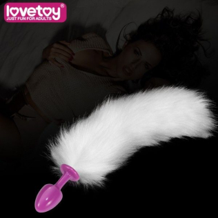 Анальная втулка розовая с пушистым белым хвостом Lovetoy