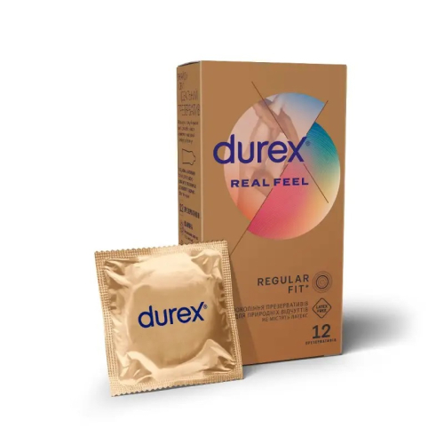 Презервативы из синтетического латекса с силиконовой смазкой Durex Real Feel 12 штук - 1