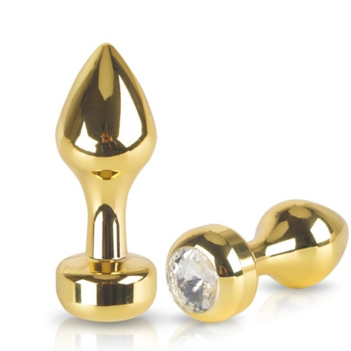 Анальная пробка золотистого цвета с серебристым камушком Pipedream FF Gold - 2
