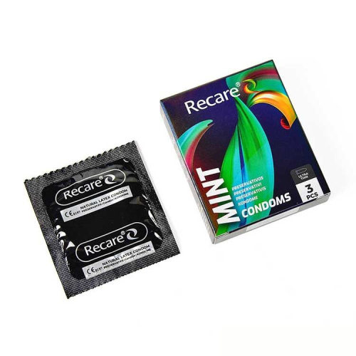 Презервативи ультратонкі аромат м'ята Recare Ultra Thin Mint Condoms Holographic 3 штуки - 2