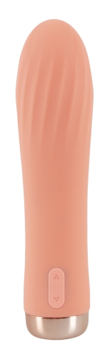 Силиконовый мини вибратор ребристый персикового цвета Cuties Mini Ribbed Vibrator - 9