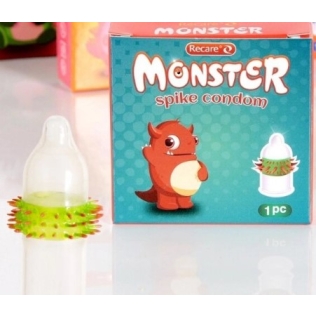 Презерватив прозрачного цвета с зелено красными усиками Recare Monster 1штука