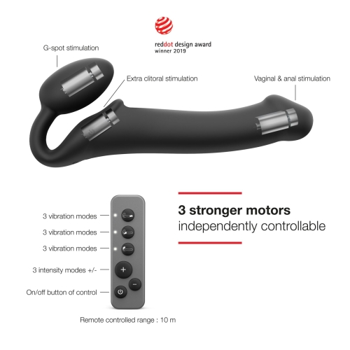Жіночий вагінальний страпон з вібрацією чорний Strap-On-Me Vibrating L - 2