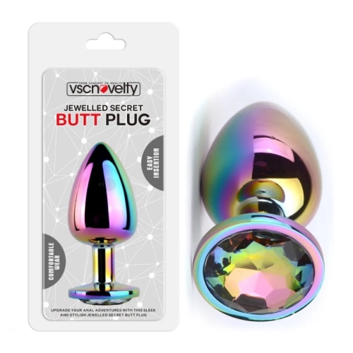 Анальна пробка хамелеон із стразиком Jewelled Secret Butt Plug Rainbow Large - 1