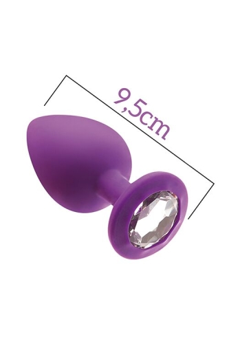 Анальна пробка силіконова фіолетова з безбарвним кристалом MAI Attraction Toys довжина 9,5 см діаметр 4см - 1