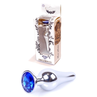 Анальна пробка сріблястого кольору із кристалом синього кольору BOSS of TOYS Jewellery BUTT PLUG