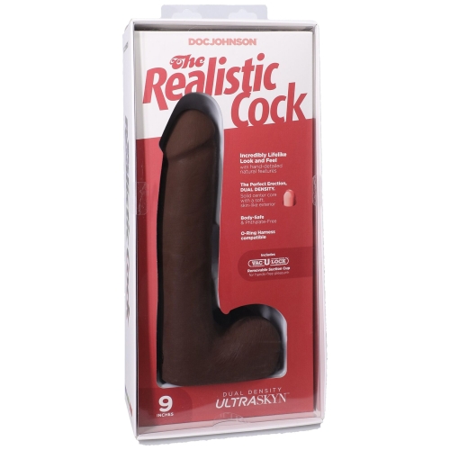 Фаллоимитатор реалистичный на съемной присоске коричневый Doc Johnson The Realistic Cock ULTRASKYN - 9 Inch with Balls Chocolate - 8