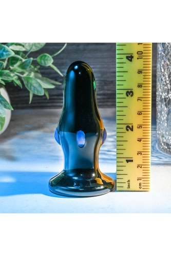 Анальна скляна вібропробка чорного кольору Adam &amp;amp; Eve Rear rocker vibrating glass anal plug - 6