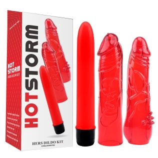Вибратор с двумя реалистичными насадками красный CHISA Hotstorm Hers Dildo Kit