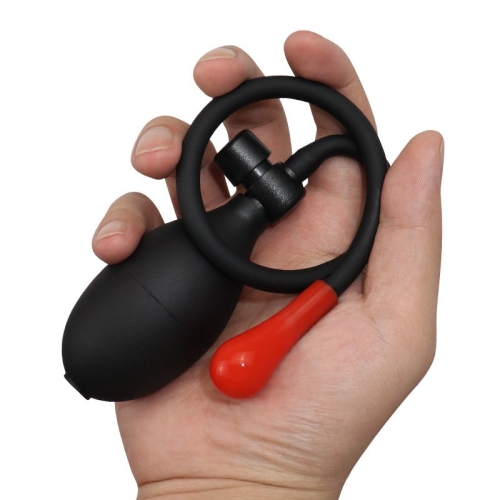 Анальная пробка красного цвета с черным надувным насосом Bdsm4u Inflatable Anal Plug - 2