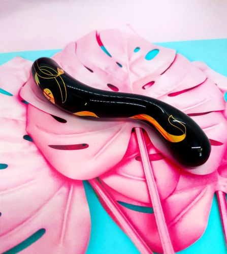 Двухсторонний фаллоимитатор стеклянный черного цвета Secret kisses Handblown double ended dildo длина 177 мм - 2