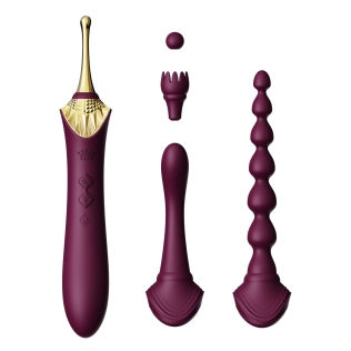 Подвійний вібратор з насадками фіолетовий Zalo Bess 2 Velvet