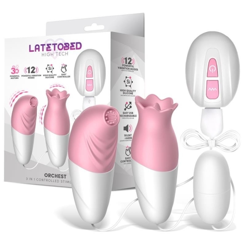 Набір іграшок для жінок 3 в 1 рожево-білий Latetobed ​​Orchest 3 In 1 Controlled Stimulator - 1