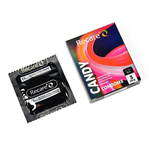 Презервативи пролонгуючий ефект цукерковий аромат Recare Delay Candy Condoms Holographic 3 штуки - 2