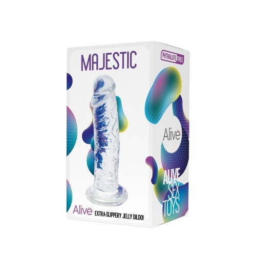 Прозрачный фаллоимитатор на присоске Alive Jelly Dildo Majestic, ТПЕ, диаметр 3.7см, длина 14.7см - 2