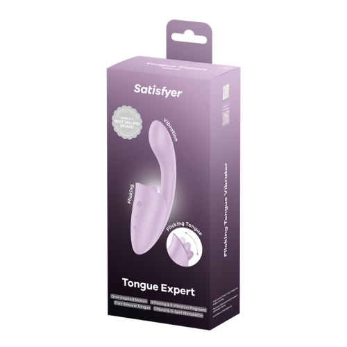Вагінально-кліторальний вібратор із язичком бузковий Satisfyer Tongue Expert - 5