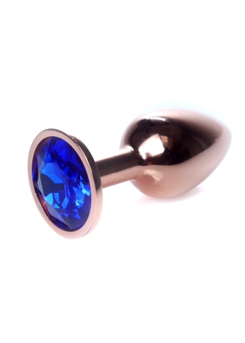 Анальний затор золотистого кольору з синім камінчиком Boss series Plug jewellery - 3