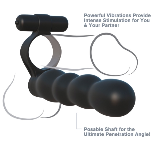 Вибронасадка на член для двойного проникновения черного цвета Posable Partner Double Penetrator - 7