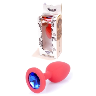Анальна пробка М червоного кольору із кристалом блакитного кольору BOSS of TOYS Jewellery plug