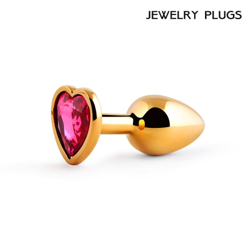 Втулка анальна золота з рубіновим каменем Anal Jewelry Plug у вигляді серця L 70 мм d 28 мм Вага 50 г - 2