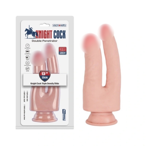 Двойной фаллоимитатор реалистичный на присоске телесного цвета Vscnovelty Knight Cock 3D - 1