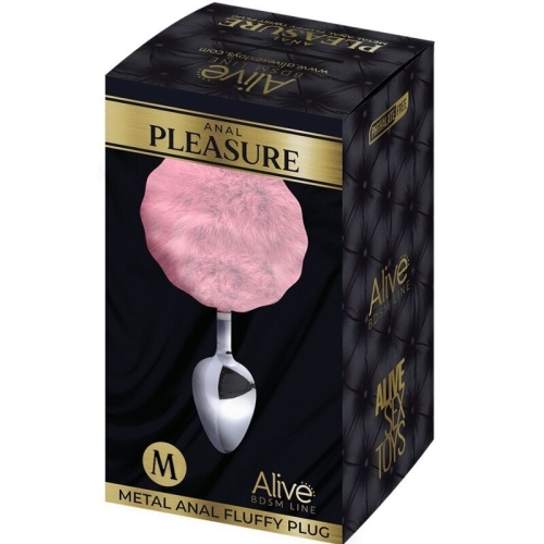 Анальная пробка металлическая с розовым хвостиком Alive Anal Pleasure размер M - 2