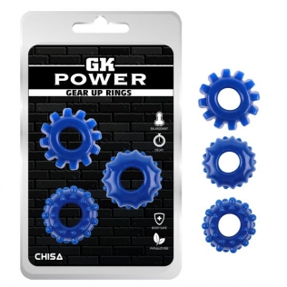 Эрекционные кольца для пениса синего цвета Chisa Gear Up
