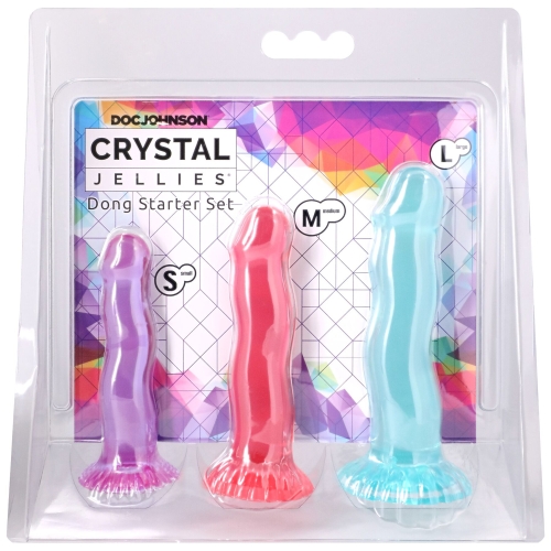 Набор фаллоимитаторов на присоске розовый фиолетовый зеленый Doc Johnson Crystal Jellies - Dong Starter Set - 14