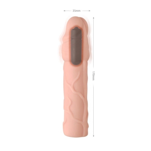 Подовжуюча вібронасадка на член реалістична тілесного кольору Vscnovelty Fantastic Vibrating Penis Extenders - 2