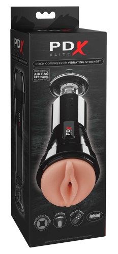 Мастурбатор вагина в колбе с вибрацией бежевого цвета Pipedream Extreme Elite Manhood Compressor - 2