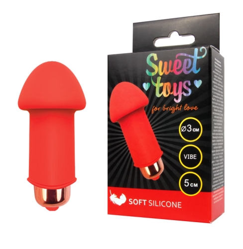 Міні вібратор силіконовий для клітора SWEET TOYS Червоний L 5 см d 3 см зі знімною вібропулею - 1