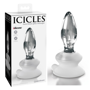 Анальный плаг стеклянный прозрачный на силиконовой присоске Pipedream Icicles No. 91 