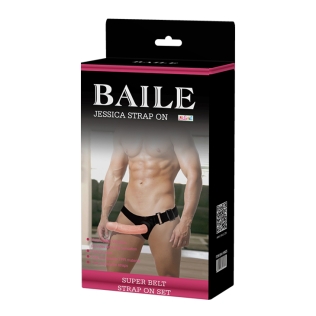 Вибрострапон полый мужской с пультом управления бежевый Baile Vibrating Strap On