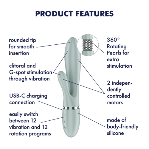 Вібратор-кролик із перловим масажем сіро-зелений Satisfyer Pearl Bunny 2 Greygreen - 7