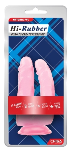Подвійний анально вагінальний фалоімітатор на присоску рожевий CHISA Hi Rubber 6.3 Inch Dildo - 6