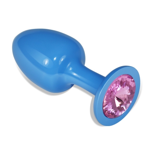 Анальна пробка блакитного кольору із кристалом рожевого кольору Lovetoy Rosebud Plug - 1