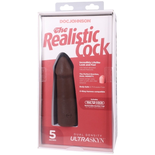 Фаллоимитатор реалистичный на присоске коричневый Doc Johnson The Realistic Cock ULTRASKYN - 5 Inch Chocolate - 10
