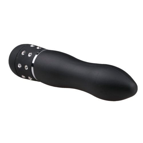 Вибратор вагинальный рельефный черного цвета со стразами EasyToys Love Diamond - 2