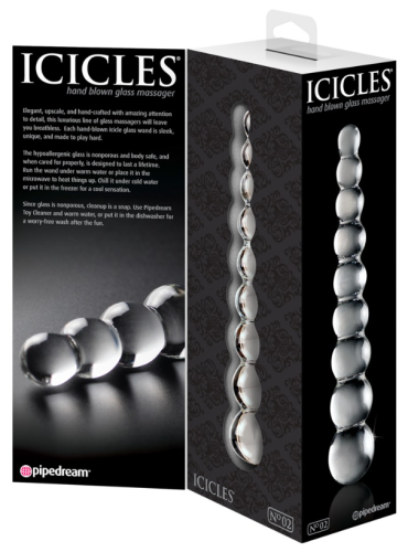 Скляний фалоімітатор кулястий прозорий Icicles розмір L - 4