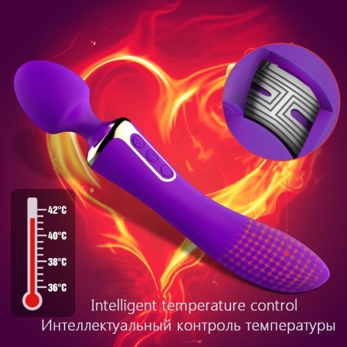 Вібромасажер двосторонній для інтимних місць Leten AV Heat Purple з підігрівом (м'ята упаковка) - 4