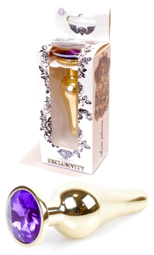 Анальная пробка золотистого цвета с кристаллом фиолетового цвета BOSS of TOYS Jewellery BUTT plug - 1
