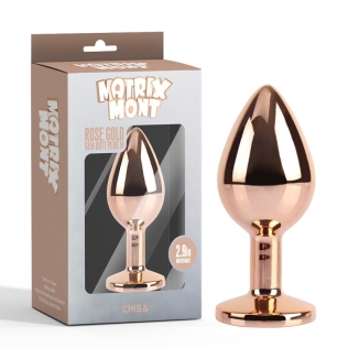 Анальная пробка алюминиевая золотистая с разноцветным кристалом Chisa Rose Gold Gem размер M