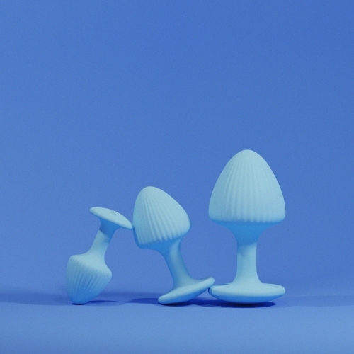 Набір анальних пробок з рельєфом блакитні силіконові UPKO The Mushroom 3 штуки - 5