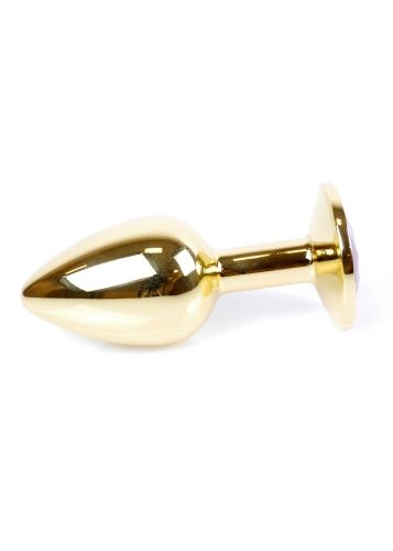 Анальний металевий затор золотистого кольору з червоним камінчиком Boss series Plug Jewellery Gold Plug Red розмір S - 4