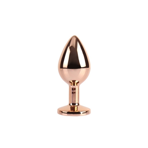 Анальна алюмінієва пробка золотиста з різнокольоровим кристалом Chisa Rose Gold Gem розмір M - 2